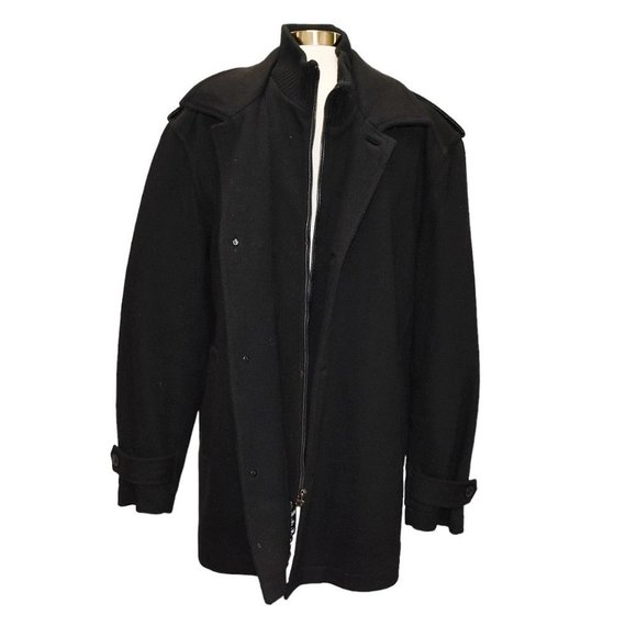 Andrew Marc New York Black Wool Blend Zip & Button Front Ribbed Knit Coat - Picture 2 of 9